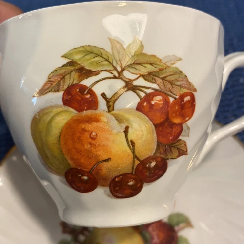 Burleigh Ware Fruit Decorated Cup Saucer Ironstone
