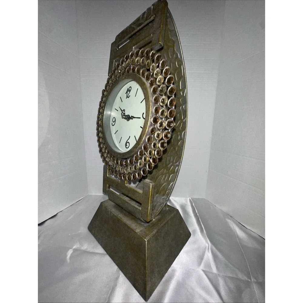 Oversized Wristwatch Style Desk Clock Gold Tone Crystal Bejeweled Table Decor