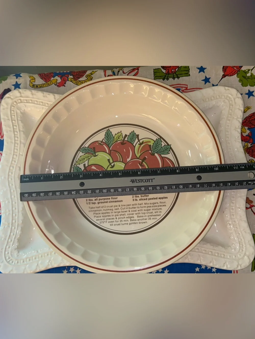 Vintage Sunnycraft Apple Pie Recipe Ceramic Pie Dish