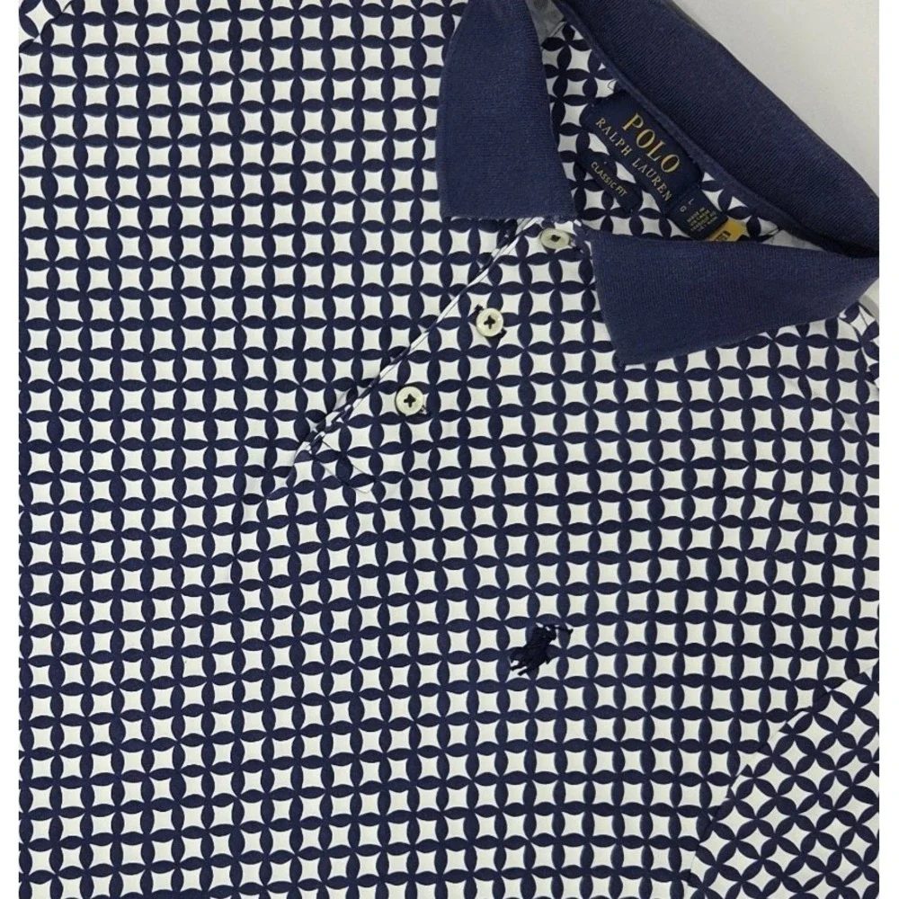 Polo Ralph Lauren Classic Fit Star Soft Cotton Polo Mens Large Blue Geometric