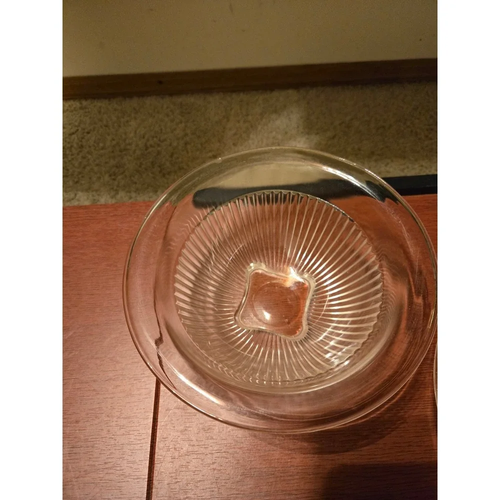 Vintage Clear Ribbed Glass Nesting Mixing Bowls Set of 2 Fluted Footed Round