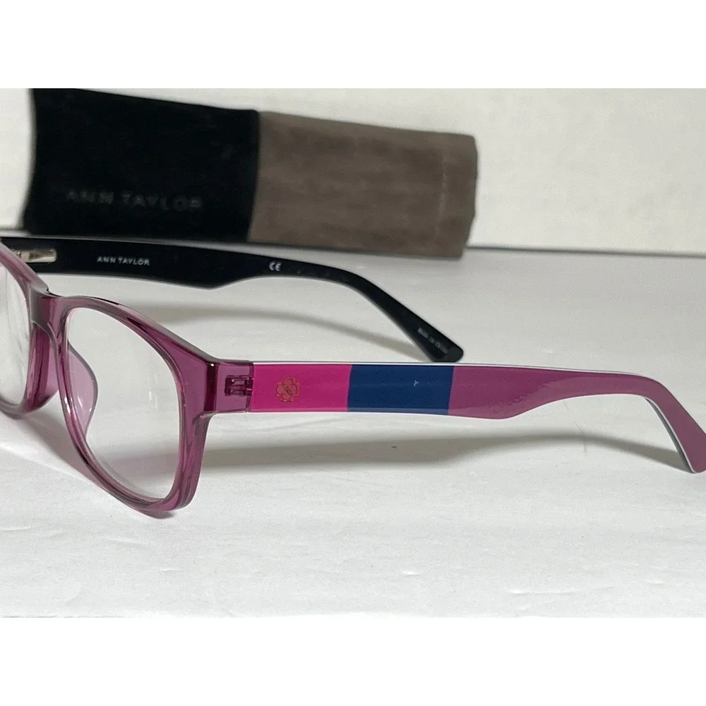 Ann Taylor ATR040 Purple Rectangle Reading Glasses +2.00 Pink Navy Blue Temples