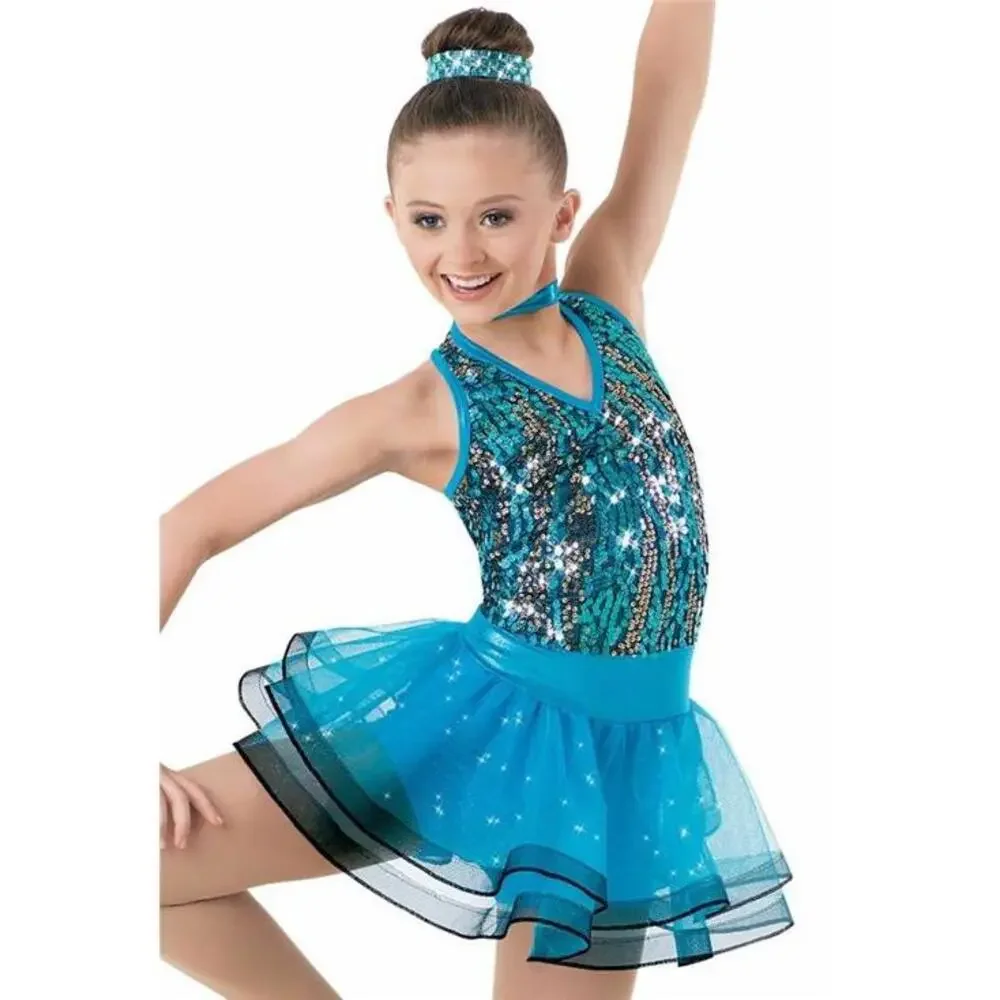 Pre-Owned Dance Costume Weissman 9541 Medium Child Turquoise Jazz