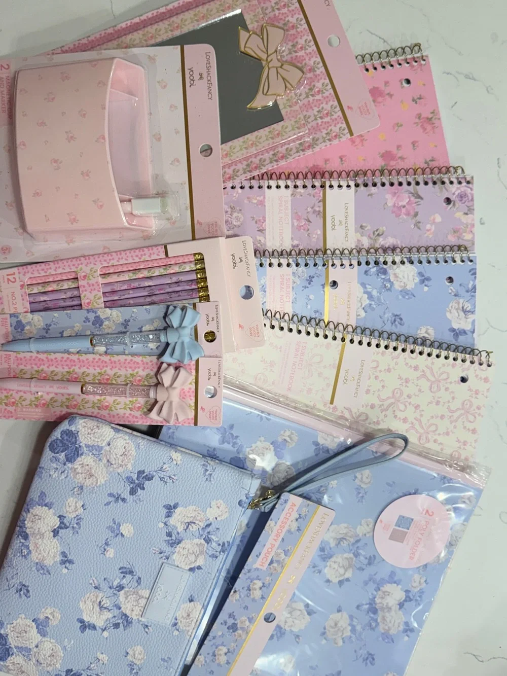 LoveShackFancy Pastel Floral Stationery Set in Pink & Blue
