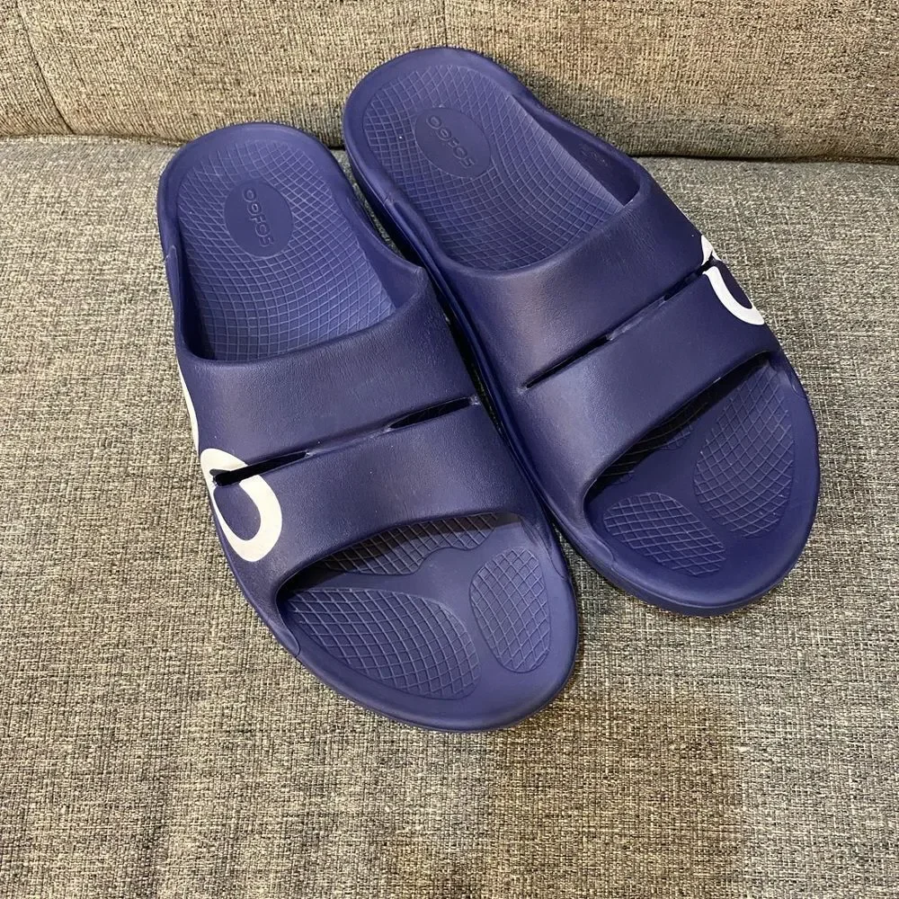OOFOS Navy Blue Slide Sandals Men Size 11