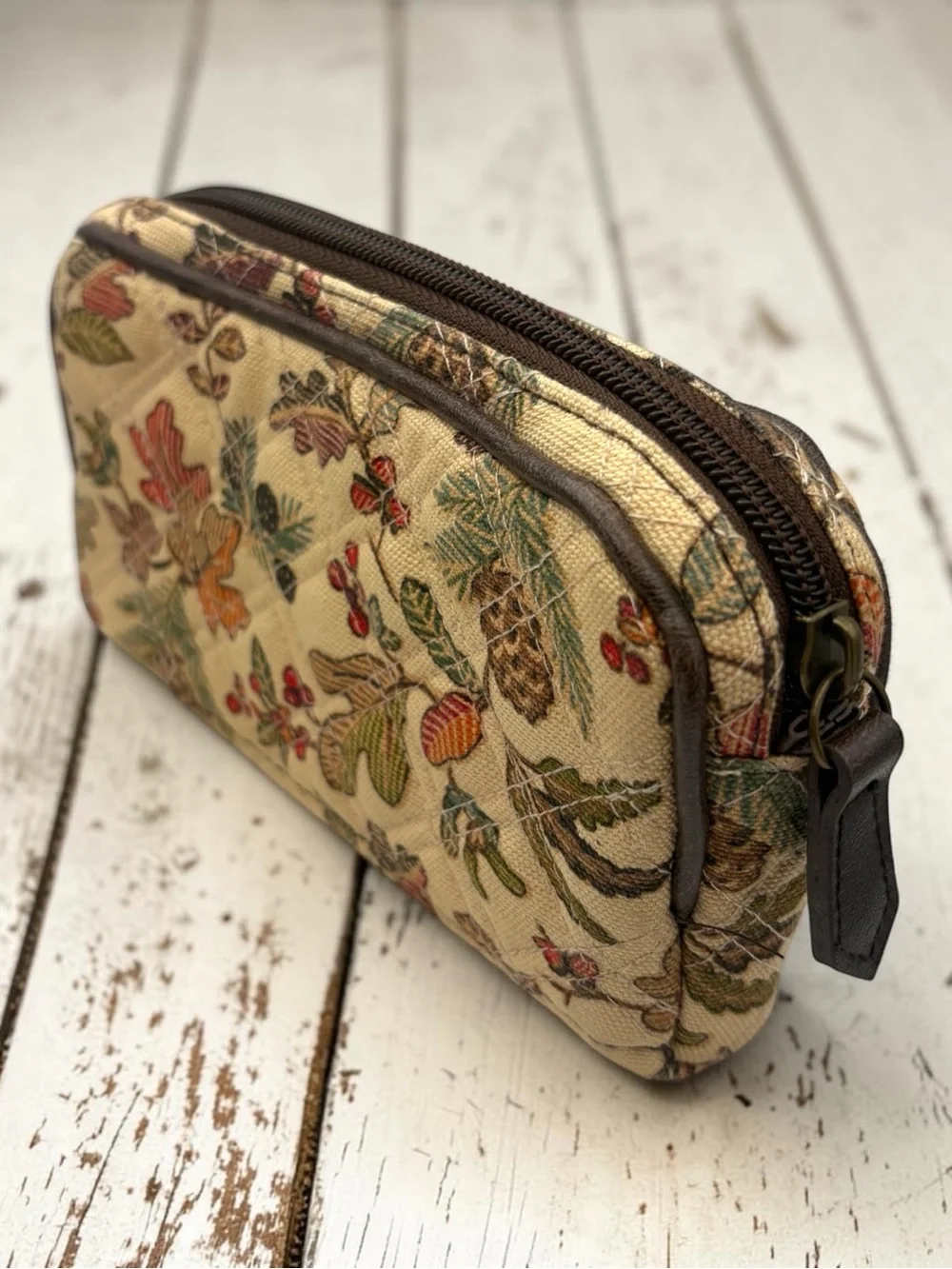 Y2K Longaberger Fabric Zip Cosmetic Bag “Autumn Path” Pattern Clutch Wallet EUC