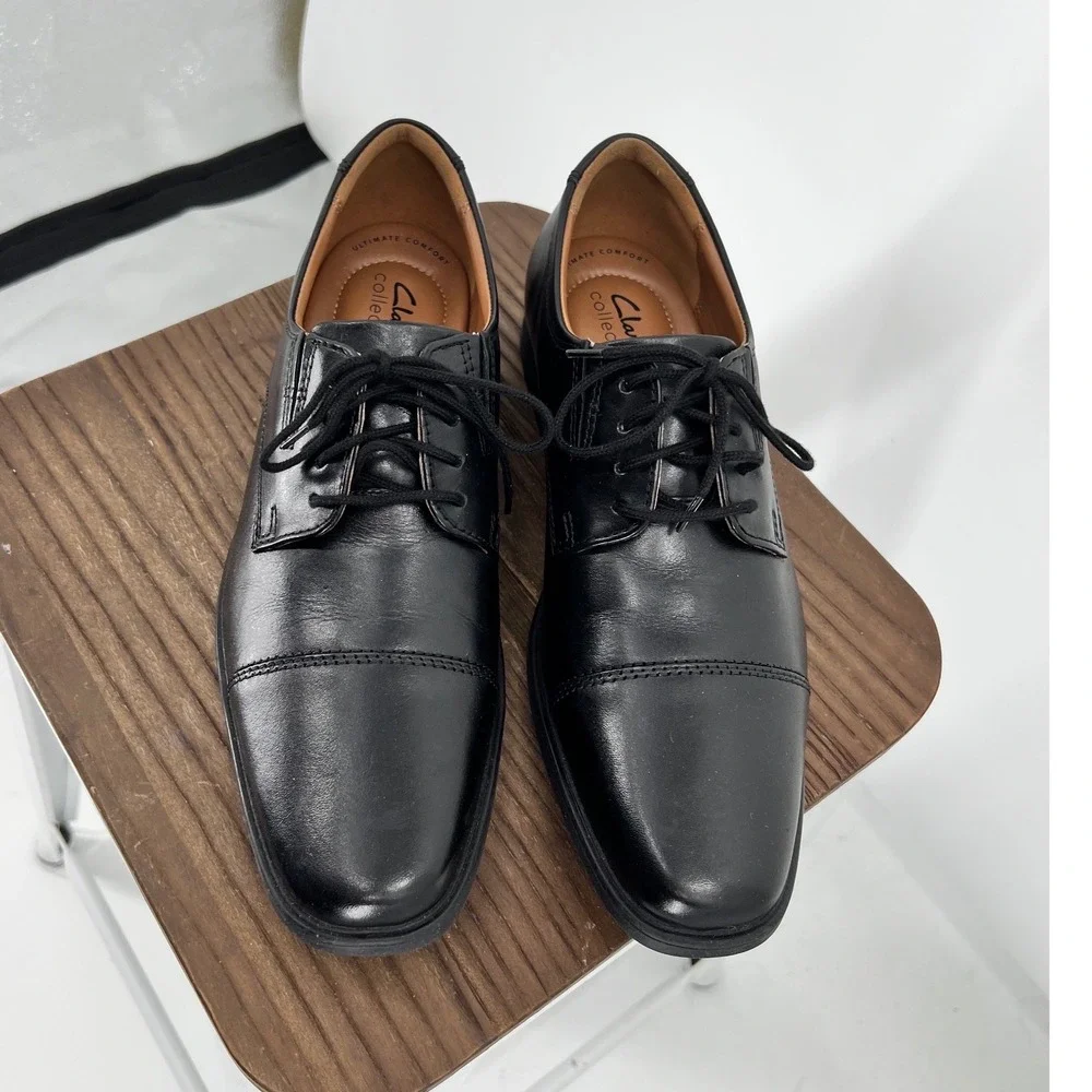 Clarks Tilden Cap Mens Black Leather Oxford Dress Shoes Size 9 M NWT