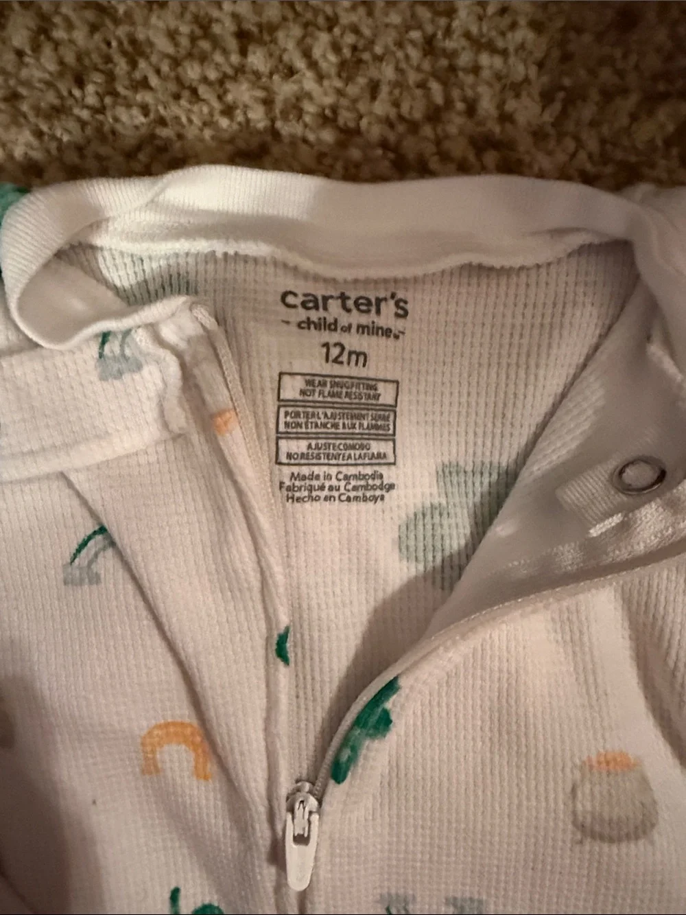 Carter's White Footed One-Piece with Green Shamrocks and Yellow Luck Accents