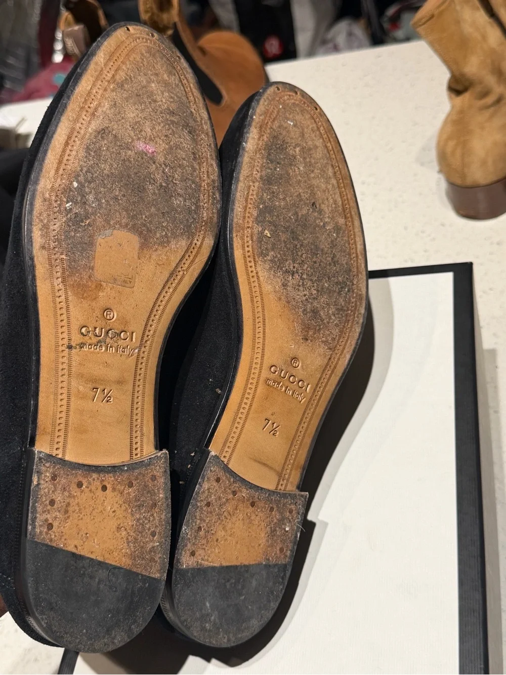 Gucci Black Suede Loafers with Green-Red Web and Gold Horsebit