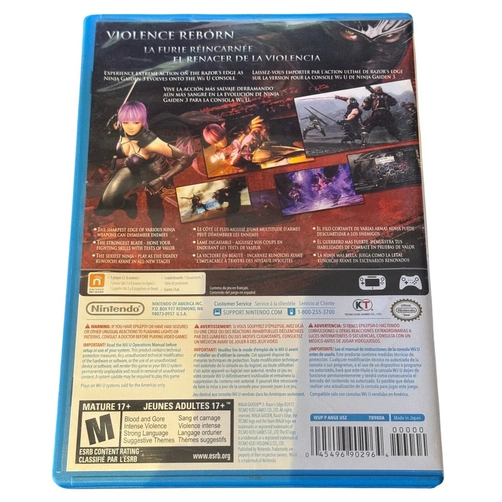 Ninja Gaiden 3 Razors Edge Nintendo Wii U Action Game 2012 Physical Disc