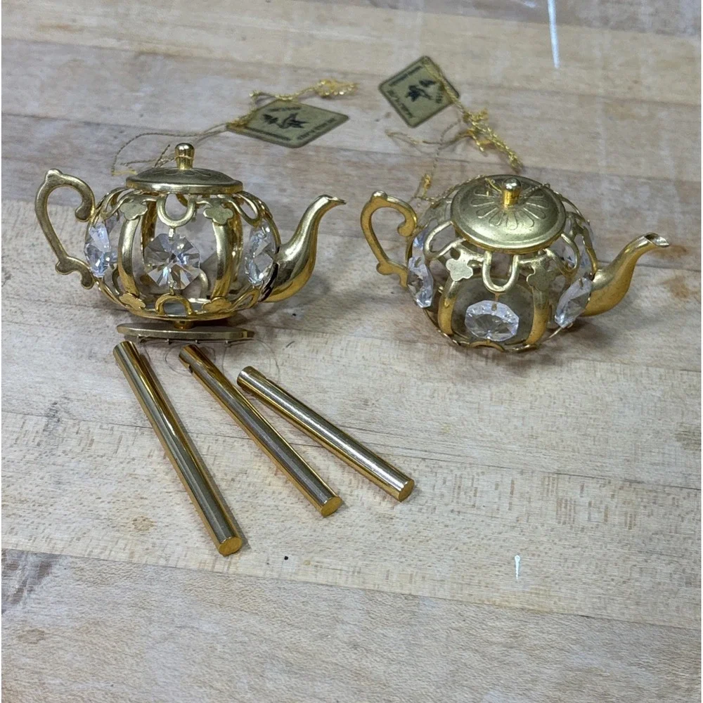 Vintage KG & C Inc. 24K Gold Plated Austrian Crystal Teapot & Wind Chime Set
