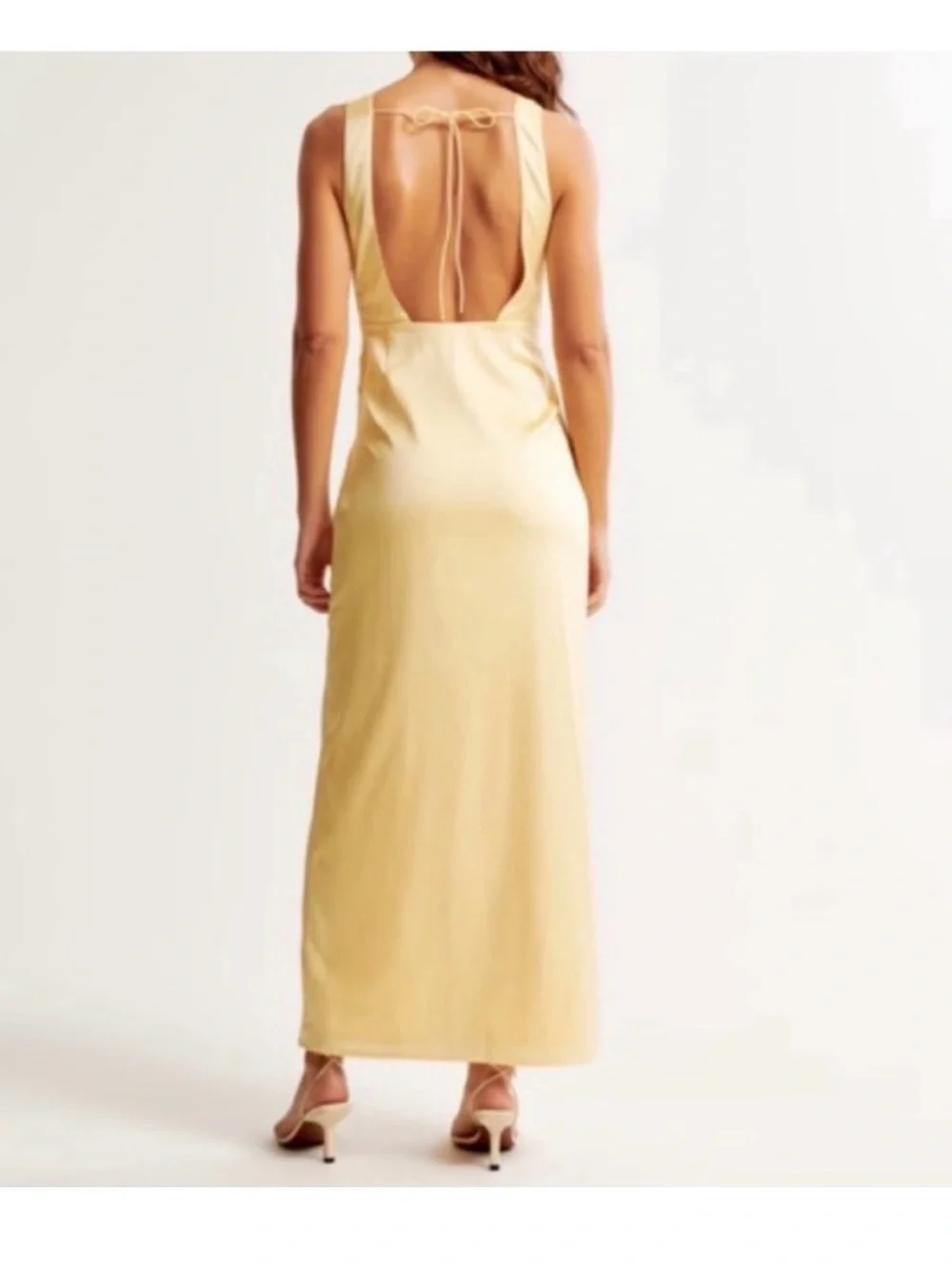 Abercrombie & Fitch Pale Yellow Maxi Dress with Side Slit