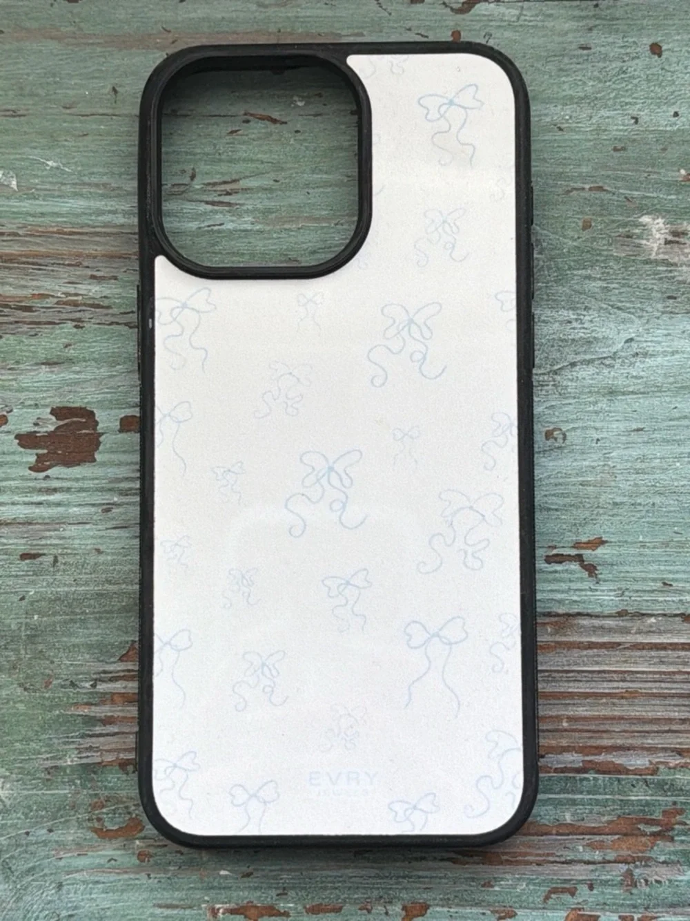 White Decorative Phone Case with Light Blue Bow Pattern