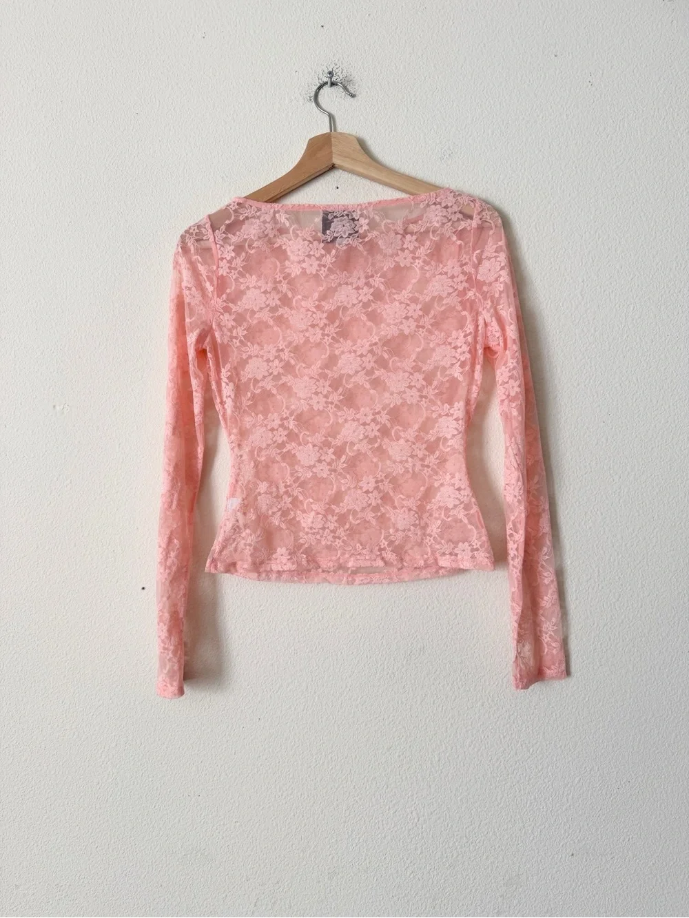 Reformation MEDIUM Adriano pink lace sheer knit long sleeve top