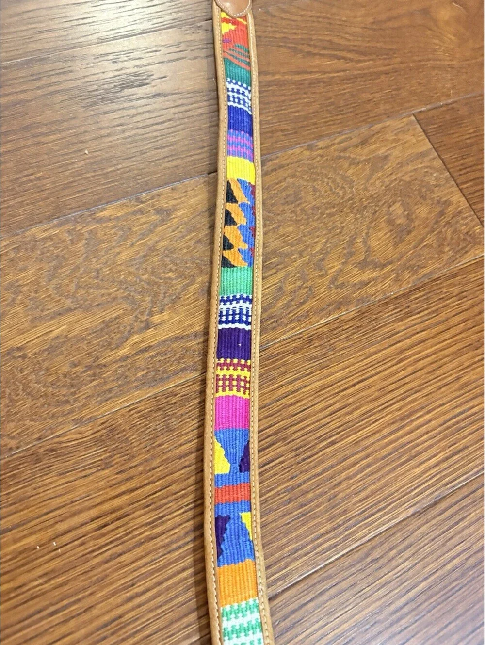 VTG Boho Colorful Southwestern Woven Guatemalan Leather Belt | 34