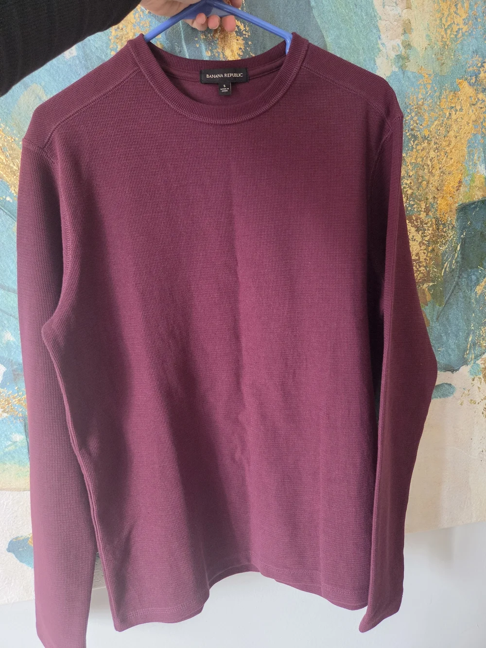 Banana Republic Men's Waffle Knit Crew in Deep Wine