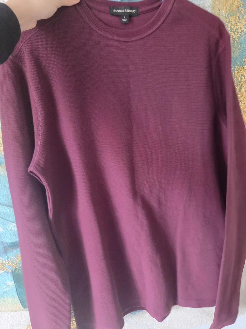 Banana Republic Men's Waffle Knit Crew in Deep Wine