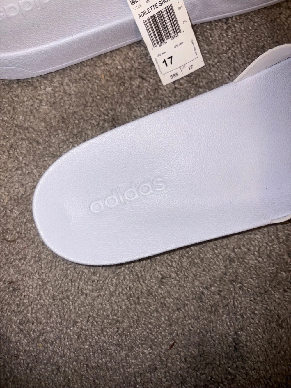 adidas White Slides with Black Striped Strap