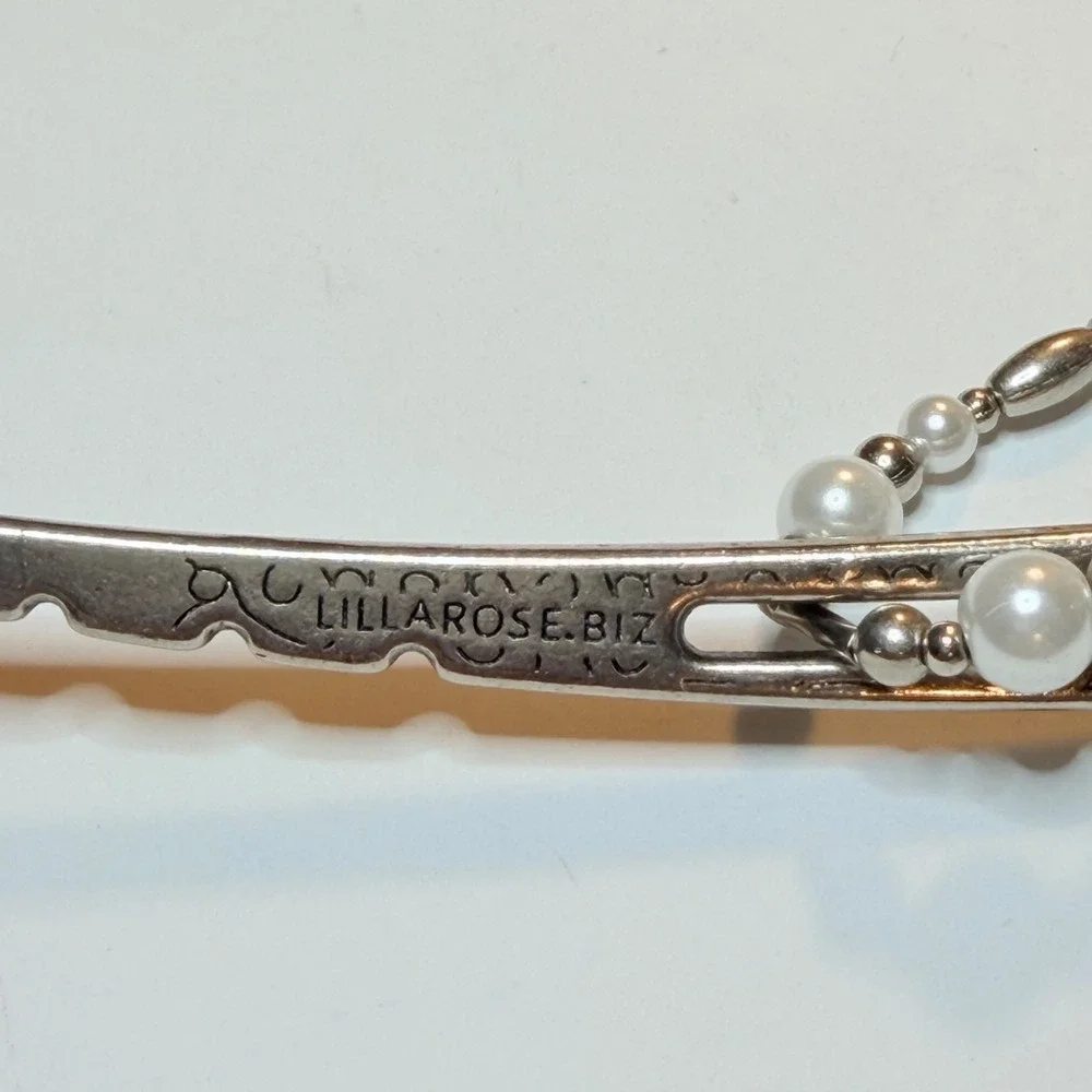 Lilla Rose Silver Pearl Fan Flexi Hair Clip Beaded Hairpin Accessory Medium