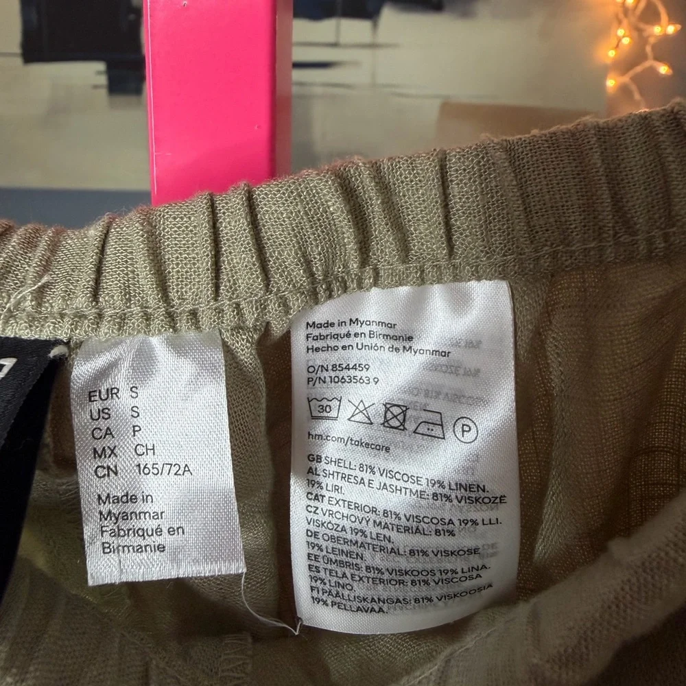 H&M Sage Green Linen Blend Wide Leg Pants Elastic Waist Size S NWT ✨