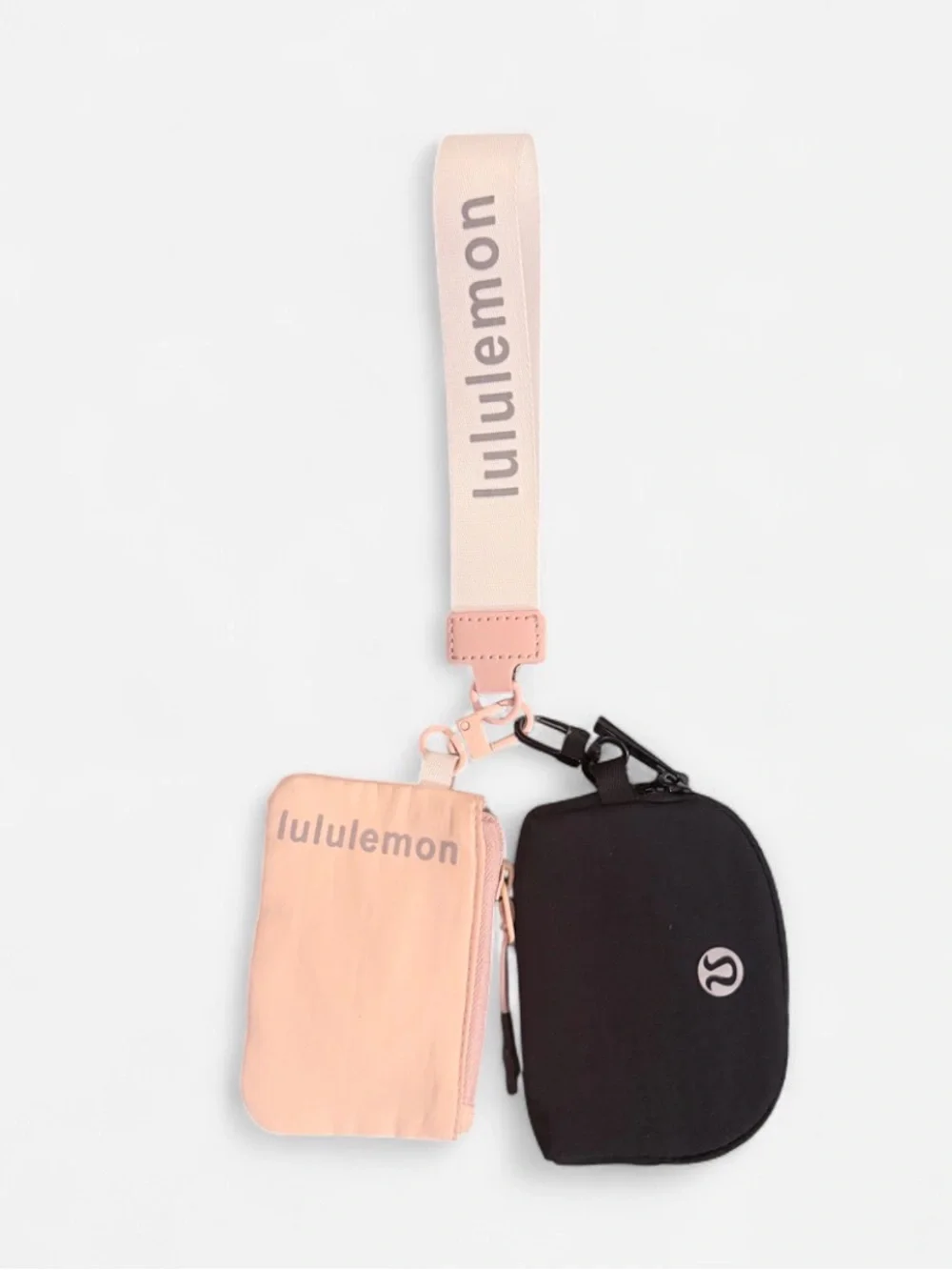 lululemon pink cream Logo Wrist Strap Keychain