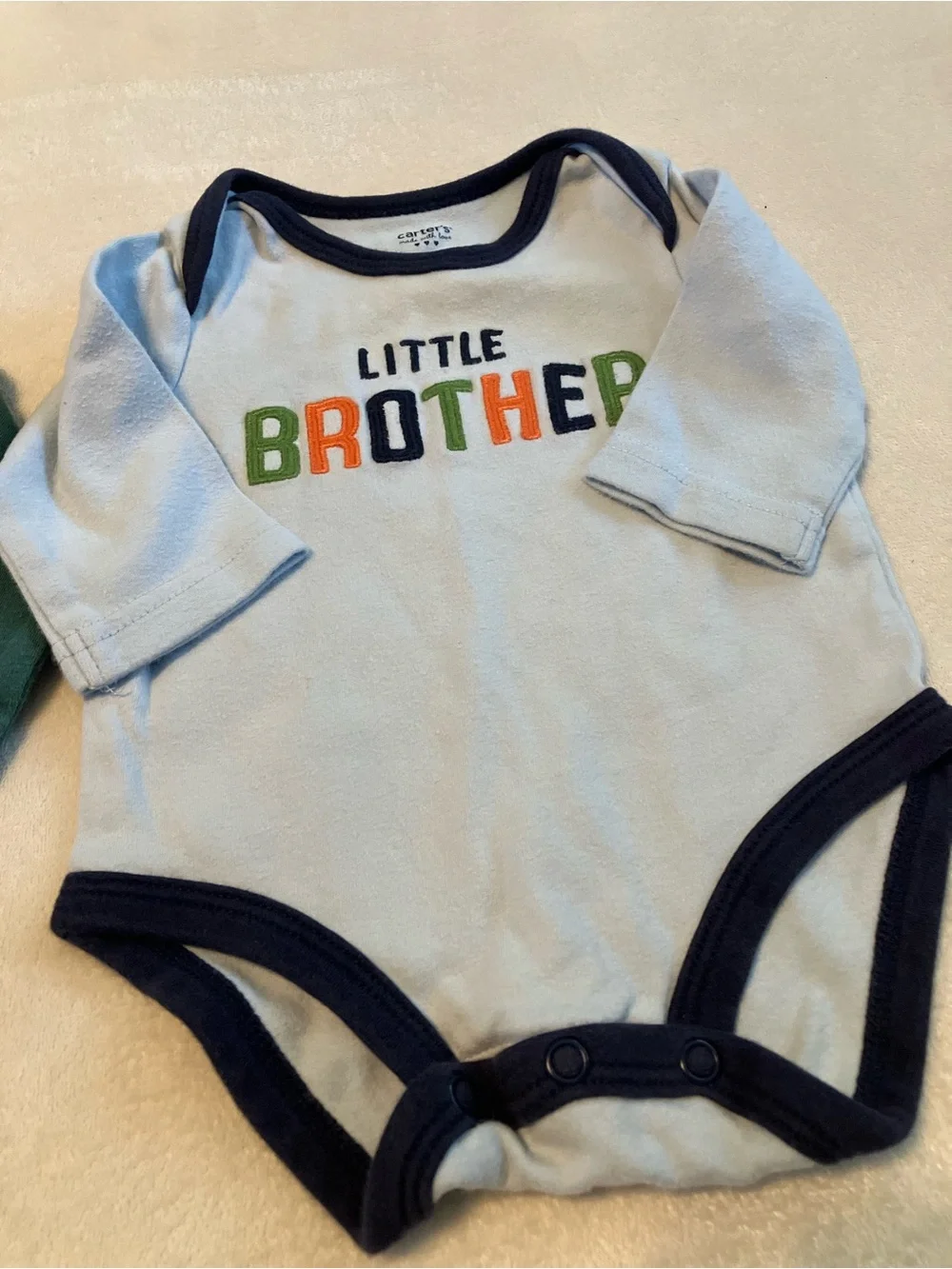 Baby Little Brother Long-Sleeve One-Piece Bodysuit - Green, Blue, Maroon