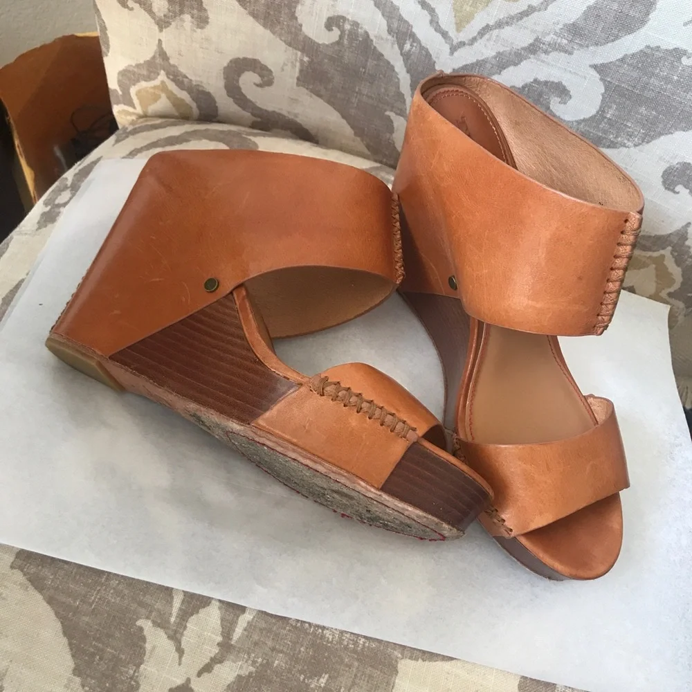 Trask Tan Leather Wedge Sandals