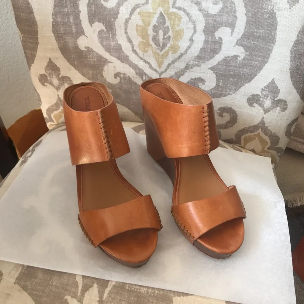 Trask Tan Leather Wedge Sandals