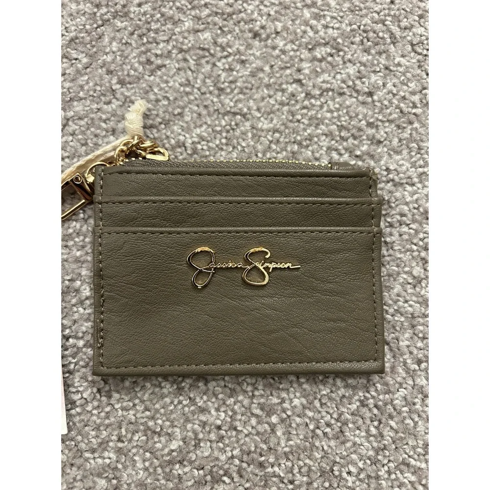 Jessica Simpson Card Case Wallet Womens OS Olive Brown NWT Leopard‎ ID Keychain
