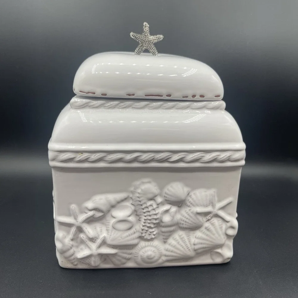 Mud Pie Starfish Sanibel White Canister  Coastal Beach Kitchen Ceramic