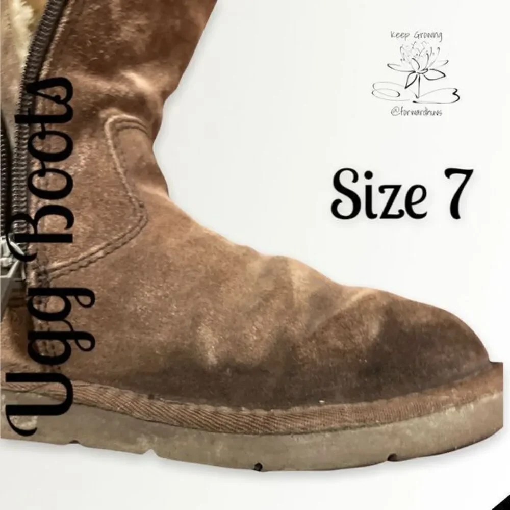 Pre-Owned UGG Sunset Tall Brown Shearling Boots - Size 7