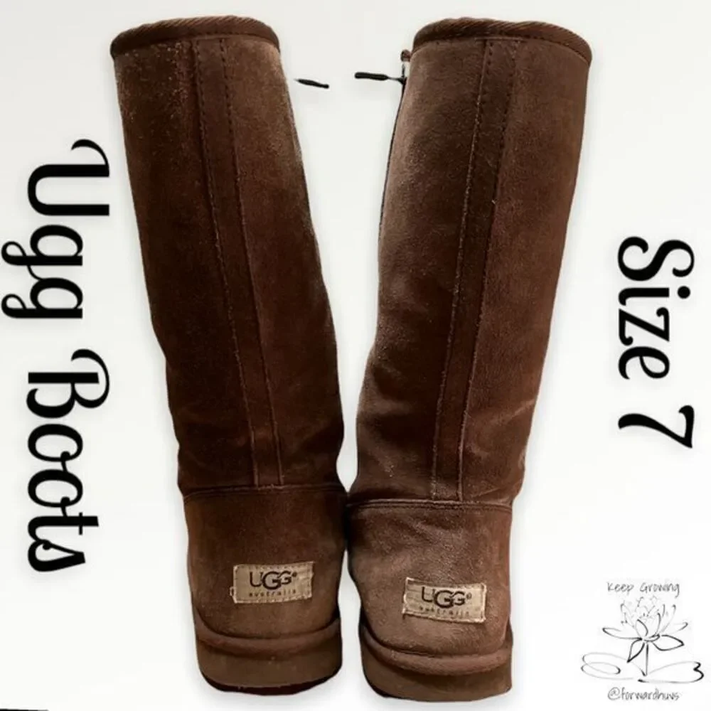 Pre-Owned UGG Sunset Tall Brown Shearling Boots - Size 7