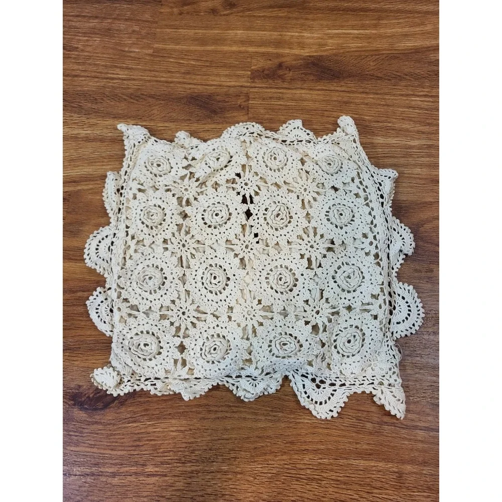 Vintage Handmade Crochet Ivory Throw Pillow Sham‎ 12