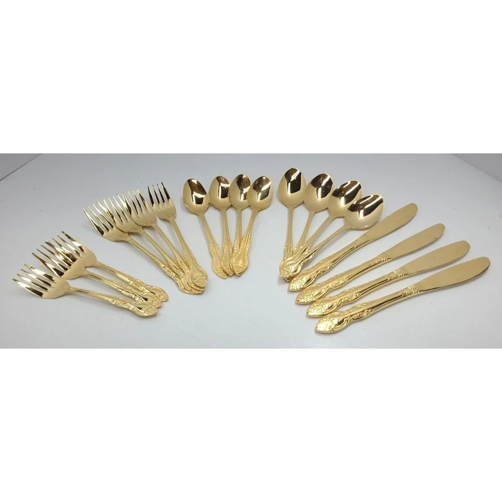 Rogers Co.‎ Gold Plated Stainless Flatwear 19 pcs (missing 1 salad fork)