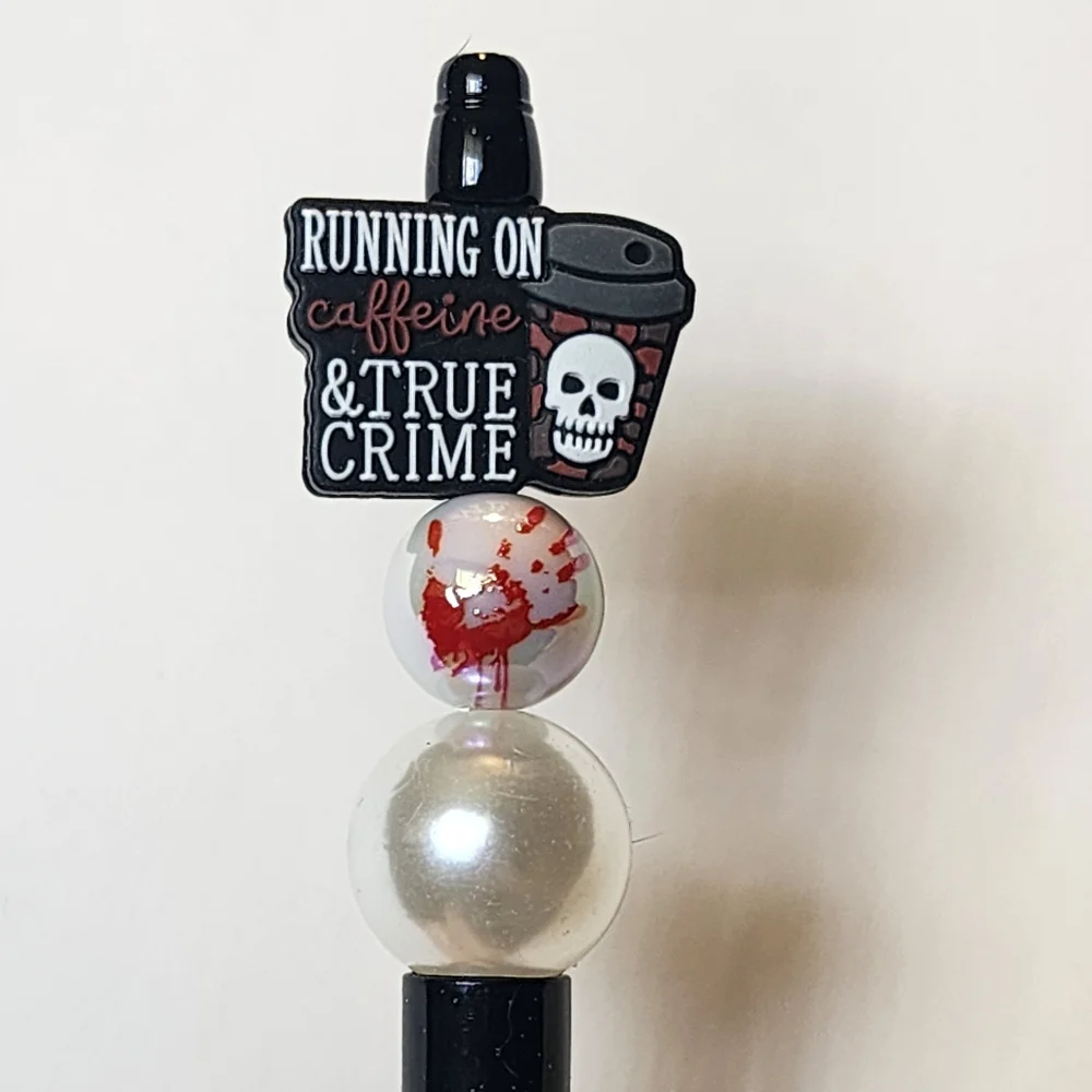 True Crime Beaded Pen Running‎ On Caffeine and True Crime Black Ink