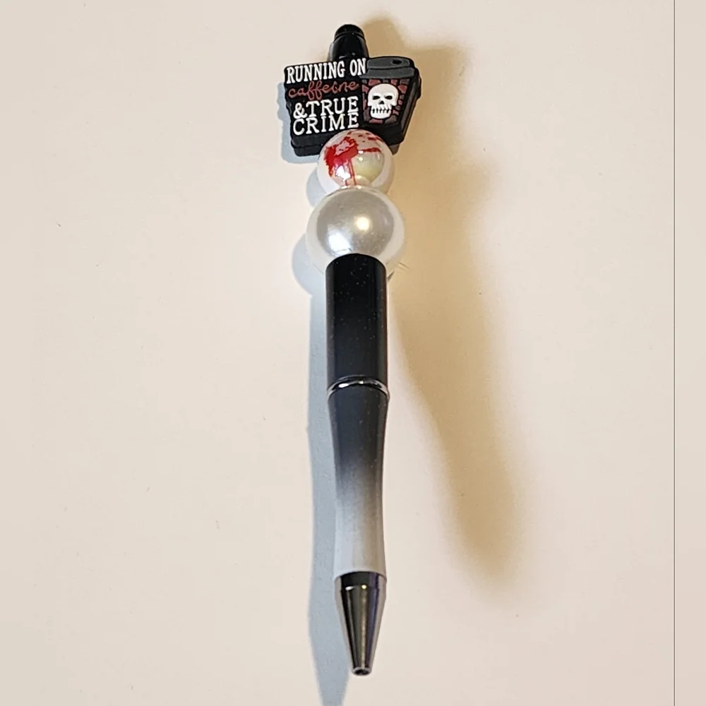 True Crime Beaded Pen Running‎ On Caffeine and True Crime Black Ink