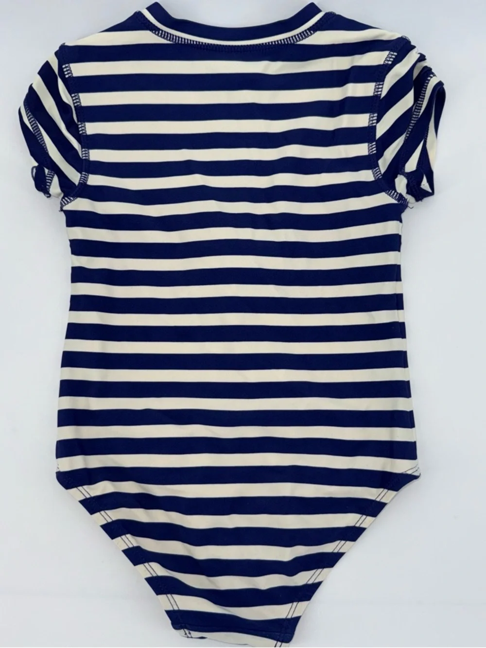 Tea Collection Girls Navy & White Striped Zip-Front One-Piece Rashguard Swimsuit