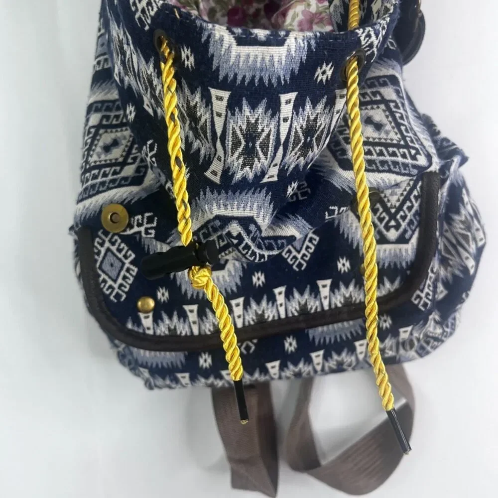 Backpack Aztec Print Southwestern Drawstring‎ Cinch Boho Side Pouches