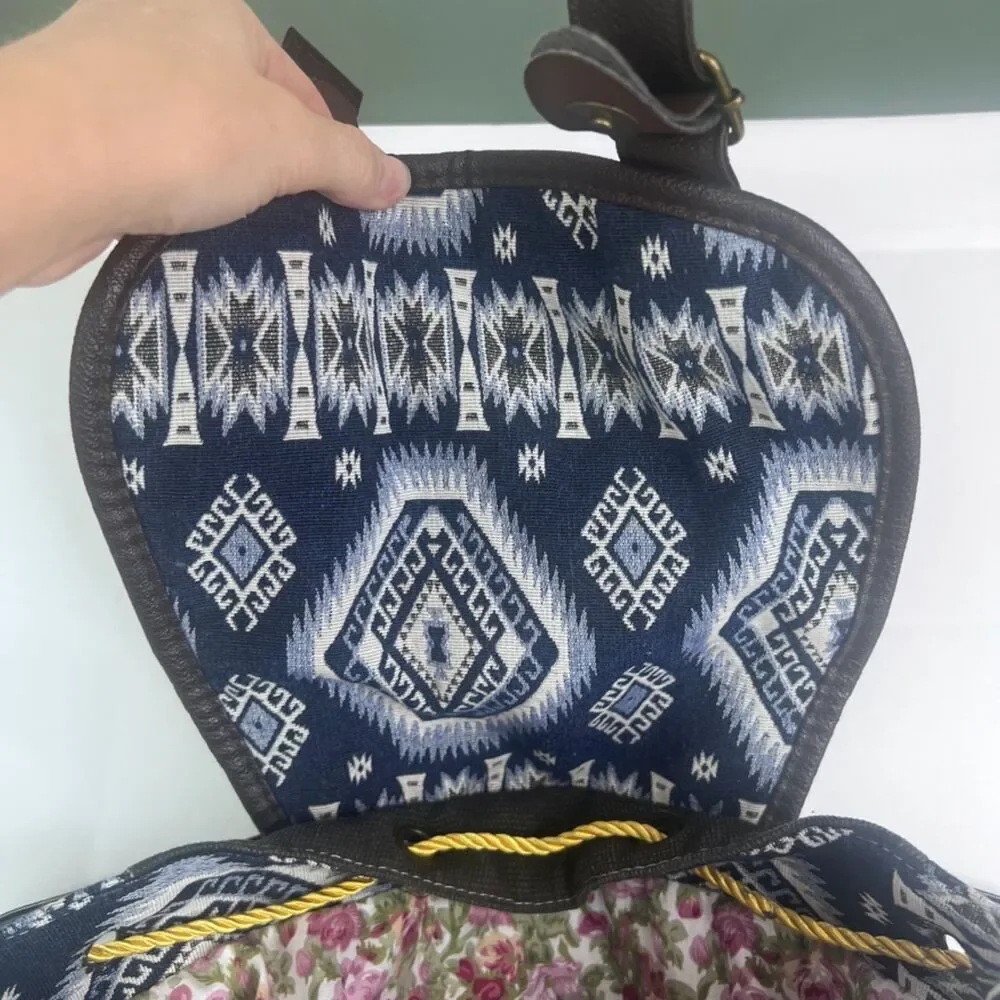Backpack Aztec Print Southwestern Drawstring‎ Cinch Boho Side Pouches