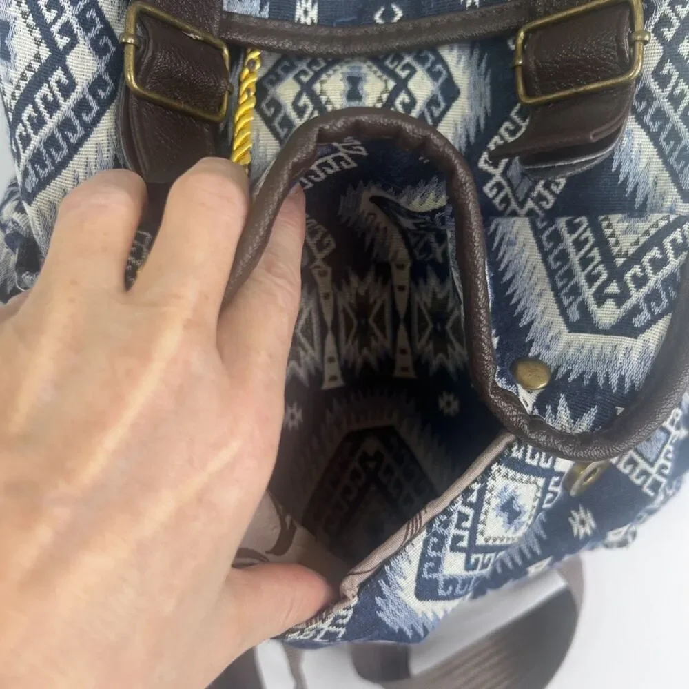 Backpack Aztec Print Southwestern Drawstring‎ Cinch Boho Side Pouches