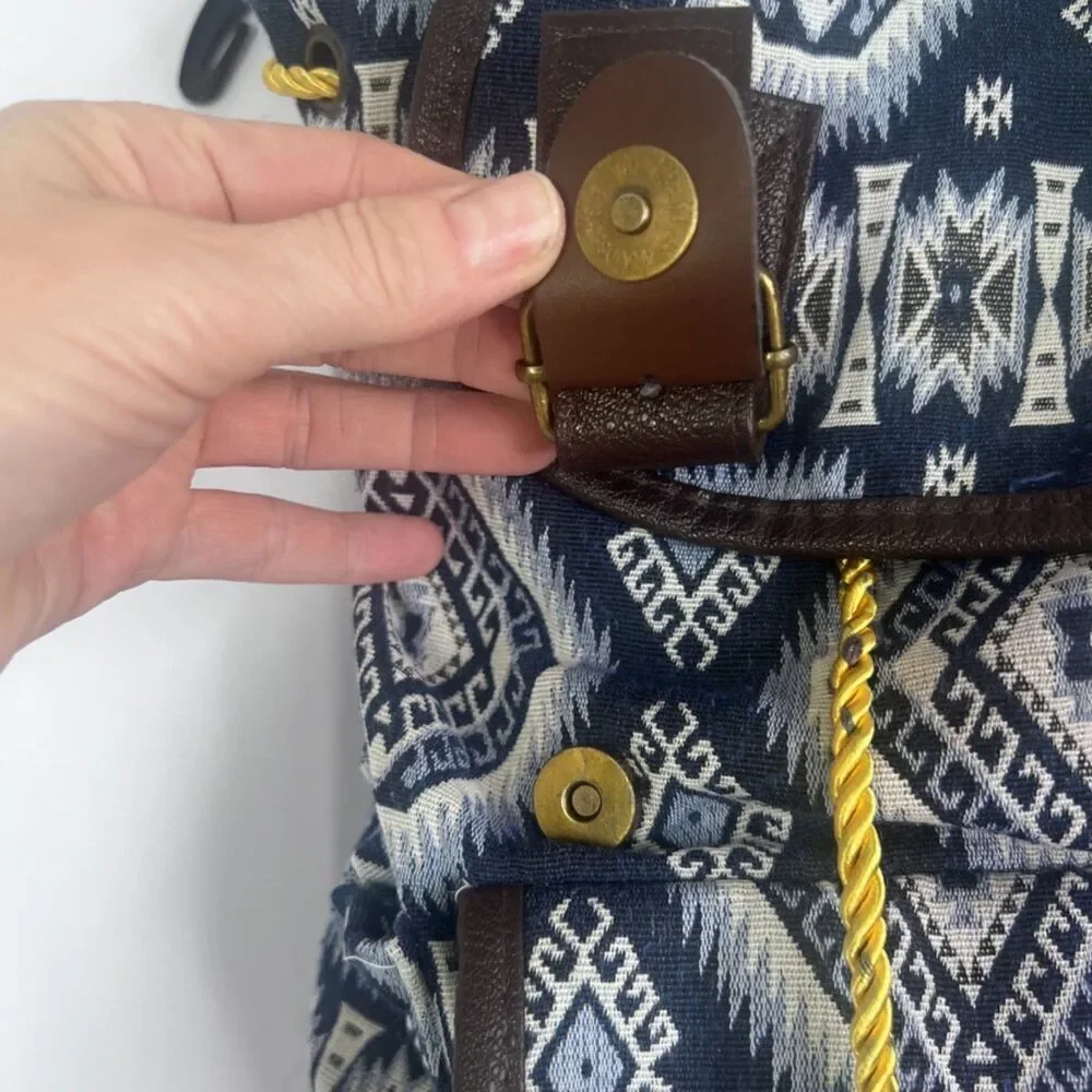 Backpack Aztec Print Southwestern Drawstring‎ Cinch Boho Side Pouches