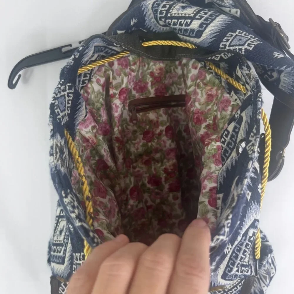 Backpack Aztec Print Southwestern Drawstring‎ Cinch Boho Side Pouches