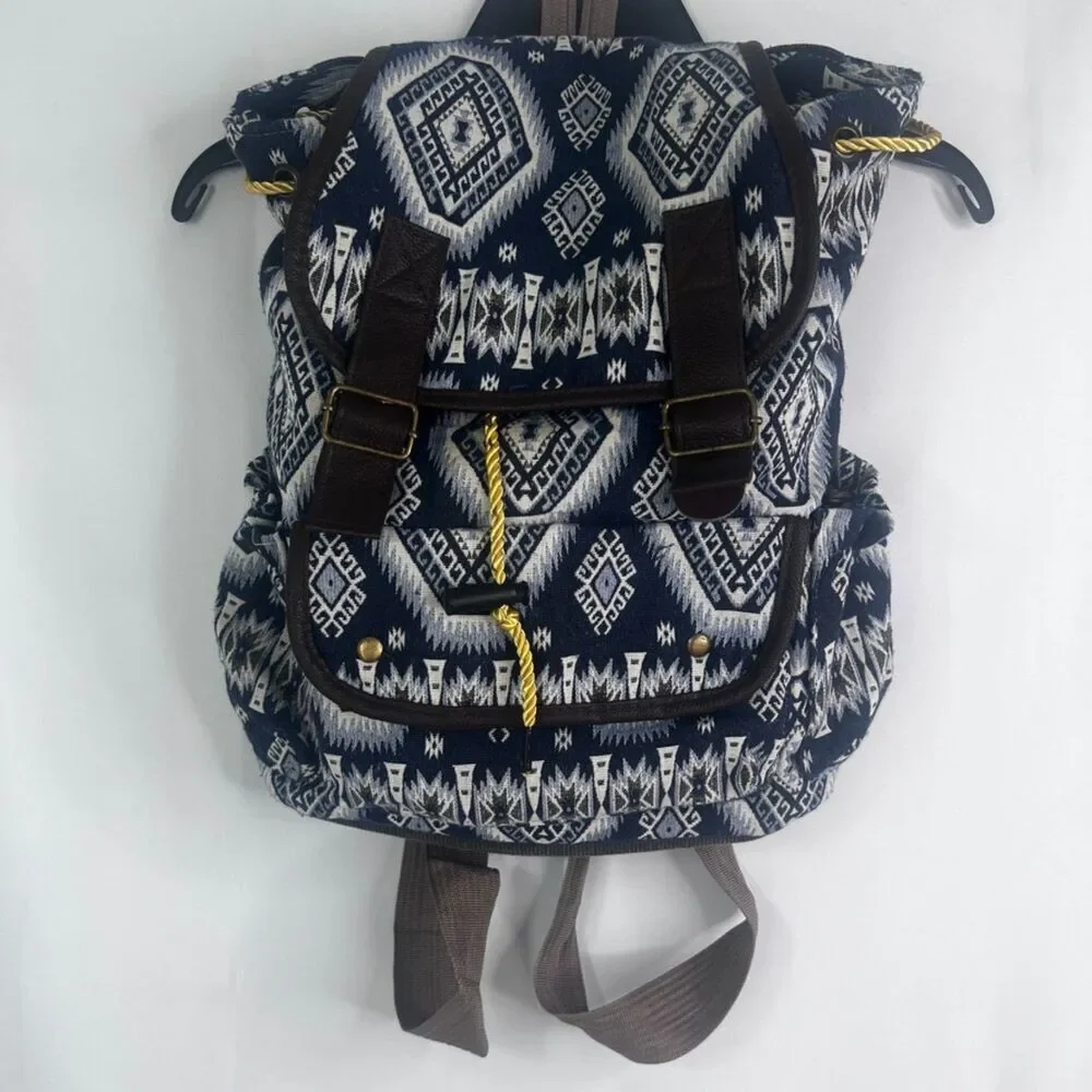 Backpack Aztec Print Southwestern Drawstring‎ Cinch Boho Side Pouches