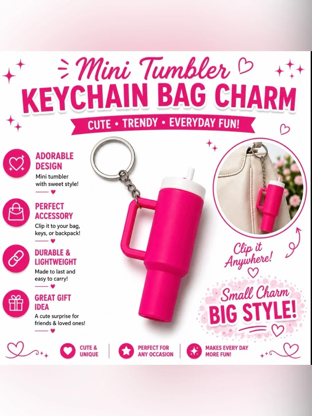 MINI TUMBLER KEYCHAIN BAG CHARM