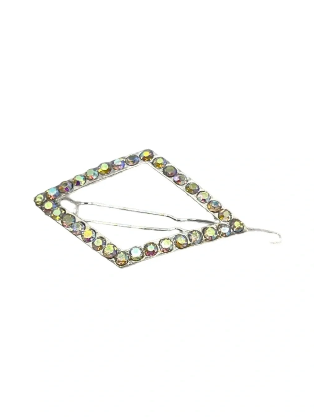 Elegant Silver Hair Clip with Iridescent Multicolor Crystal 2,0”FINAL PRICE DROP