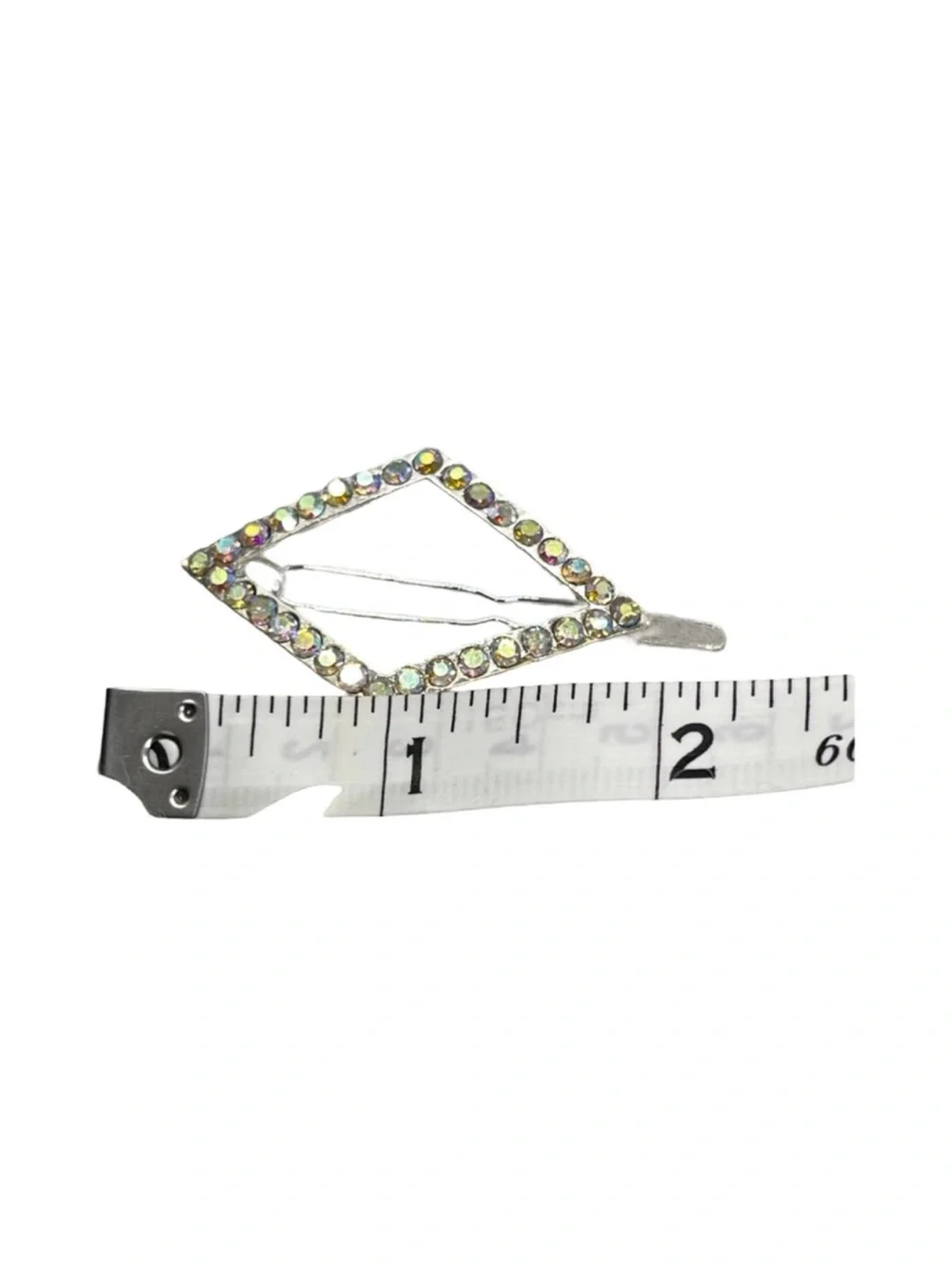Elegant Silver Hair Clip with Iridescent Multicolor Crystal 2,0”FINAL PRICE DROP