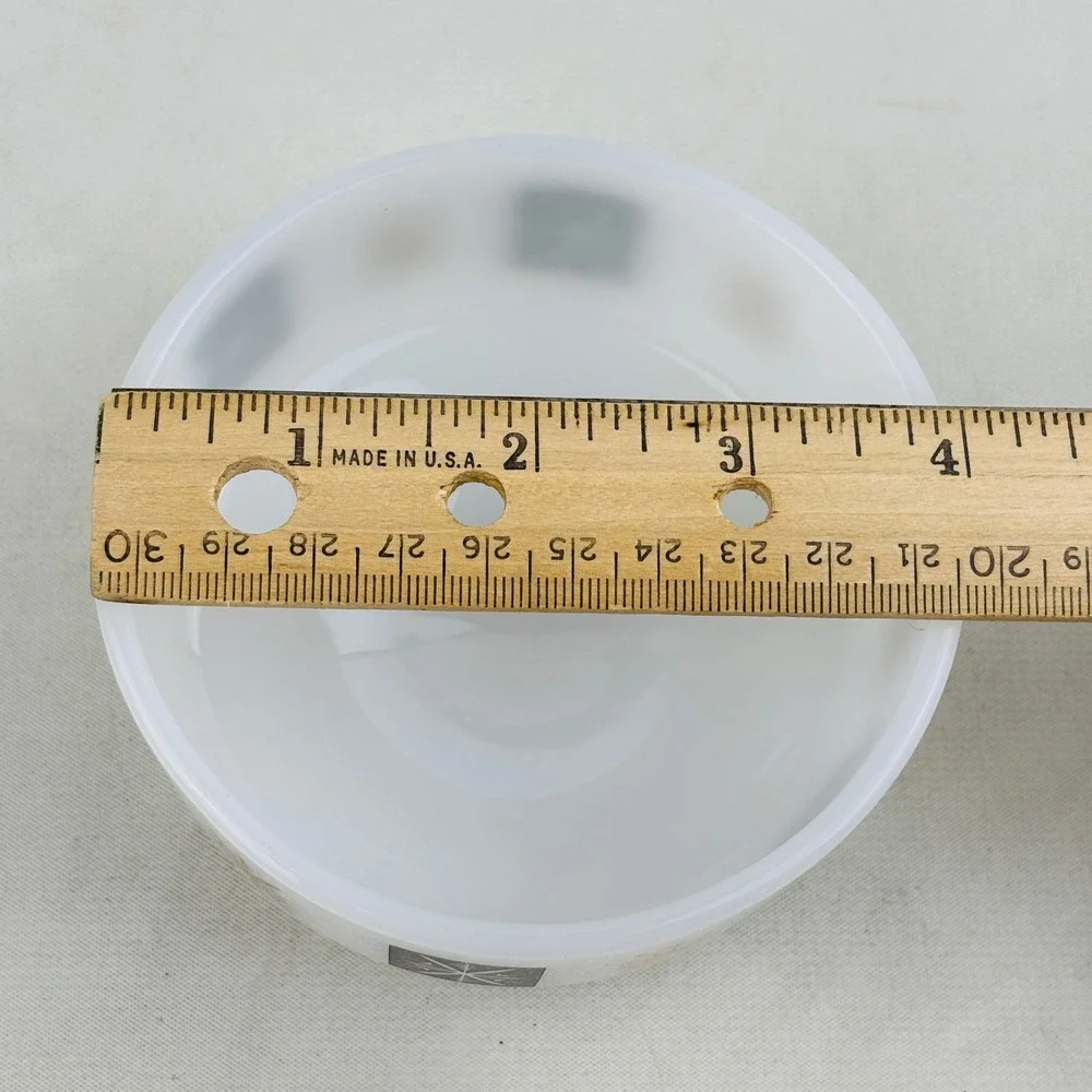 Vtg Federal Snowflake Atomic Starburst Milk Glass 3‎ Bowl Set Black Gold 1 Cup