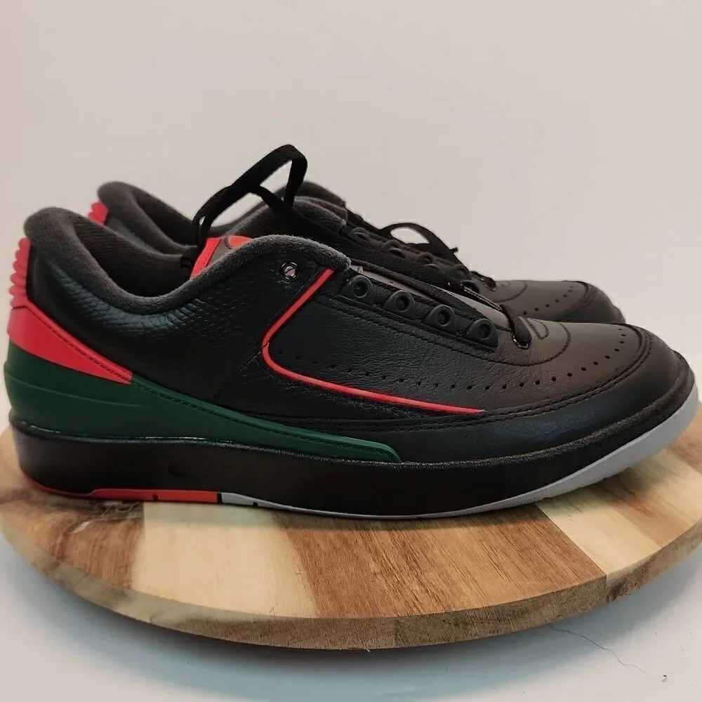Air Jordan 2 Low Origins Men's Size 9.5 Black Fire Red and Fir Green