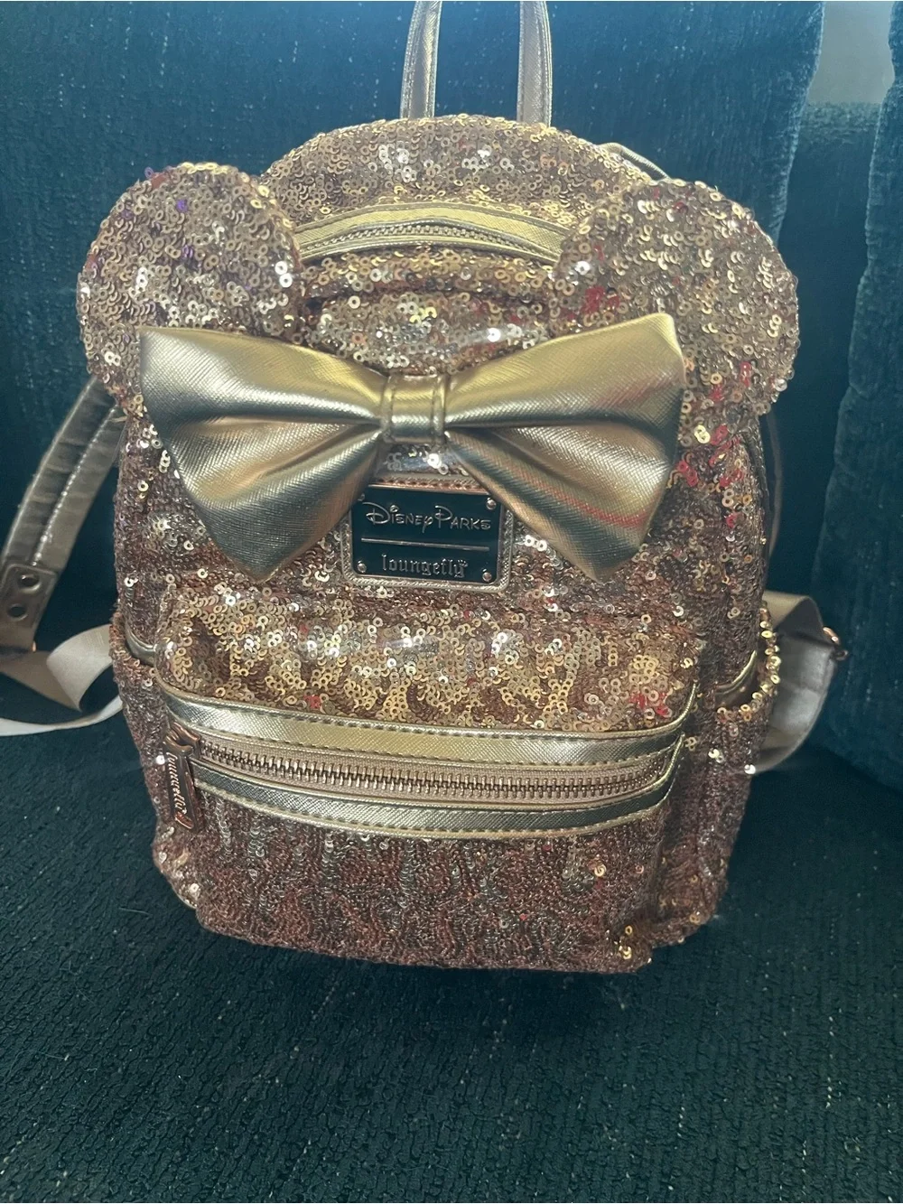 Loungefly Rose Gold Sequin Mini Backpack with Metallic Bow