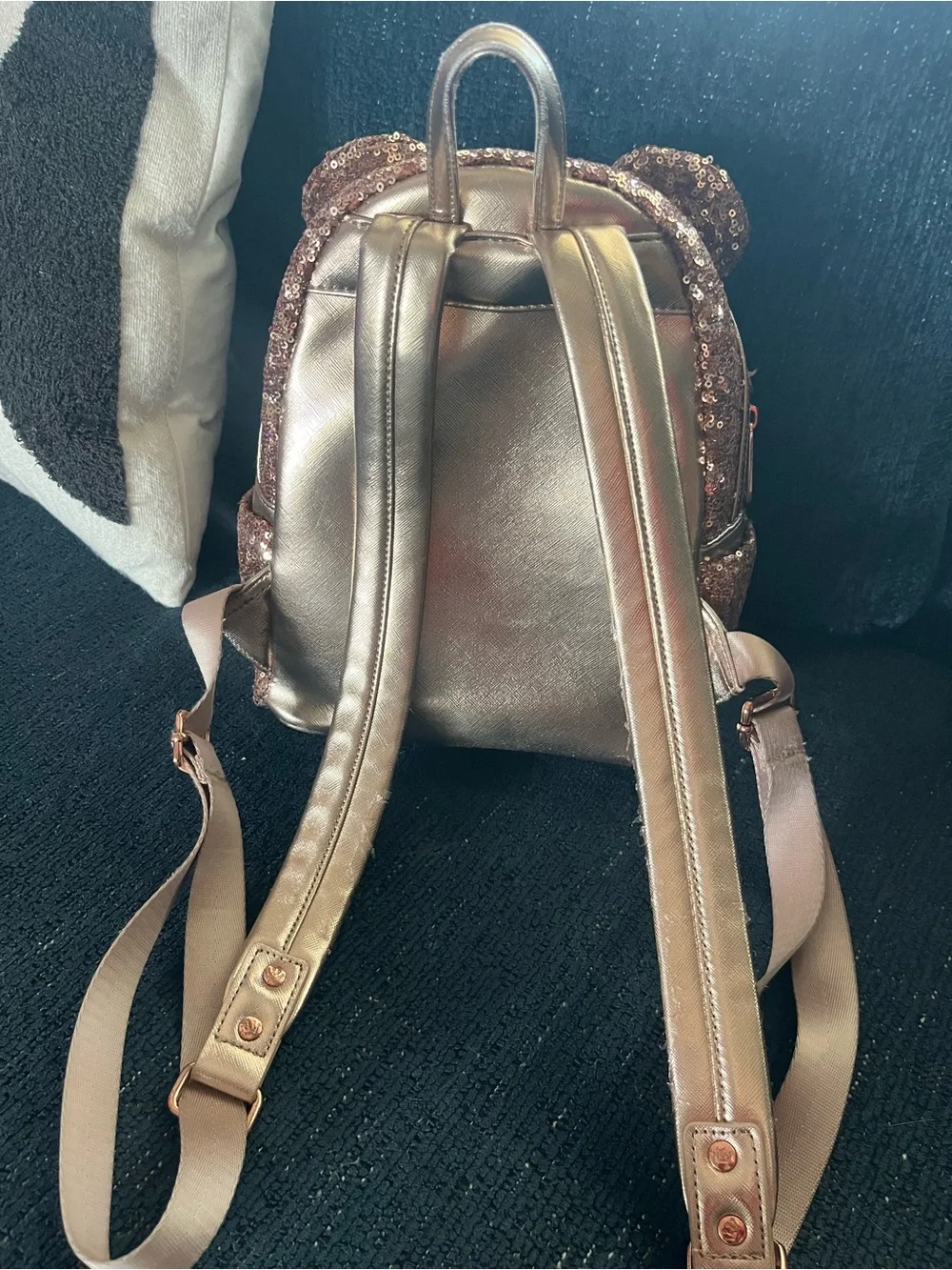 Loungefly Rose Gold Sequin Mini Backpack with Metallic Bow